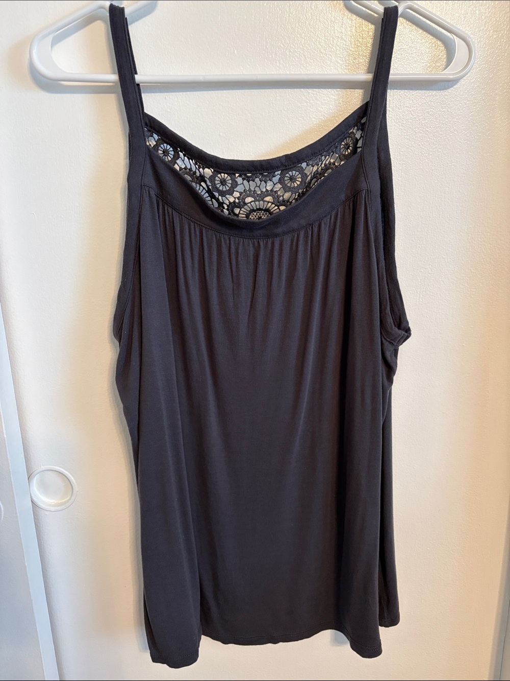 Women’s Crochet Yoke Camisole Tank Top - Charcoal Gray - Picture 2 of 4